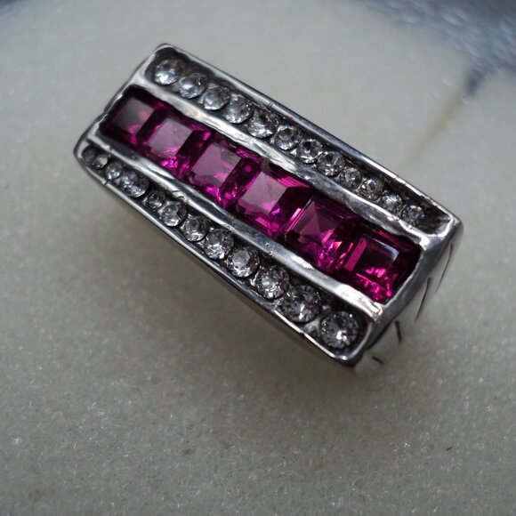 Red and white crystal stainless steel ring size 8 POS181 - Picture 2 of 4